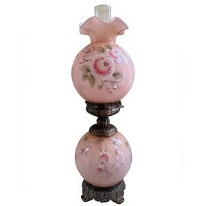 Fenton PRINCESS ROSES On SUNSET GWTW Lamp - Pristine!!